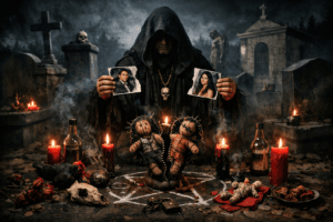 Ritual sombrio no cemitério antigo